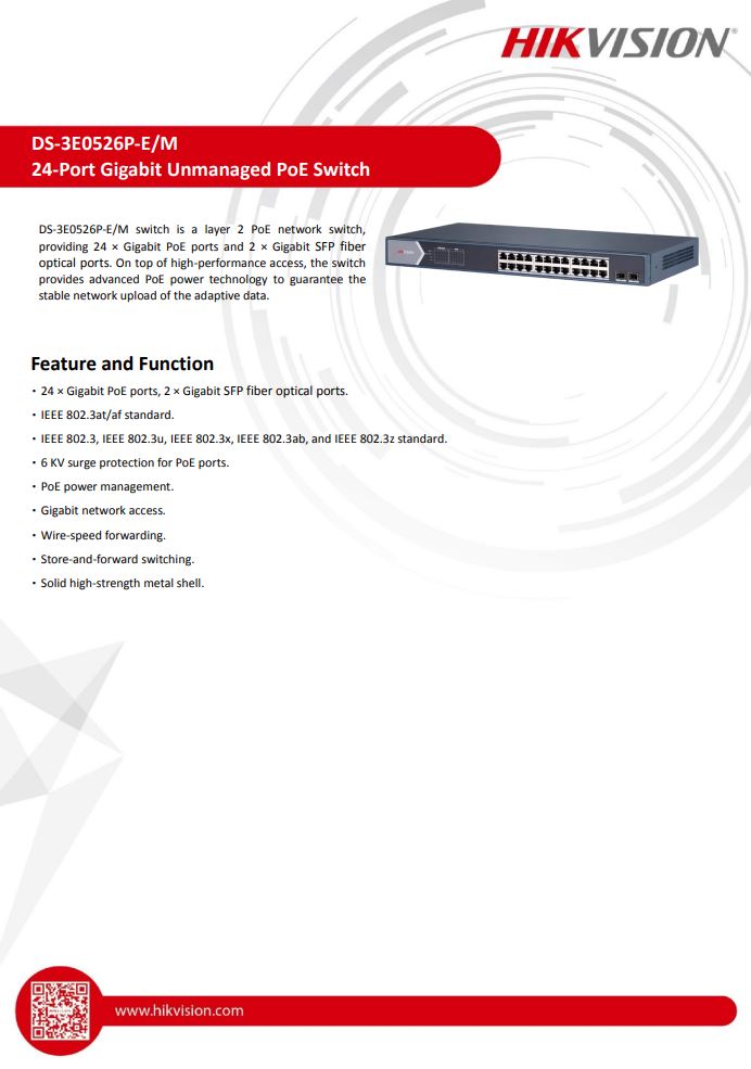 HIKVISION DS-3E0526P-E/M 24 Port Gigabit Unmanaged PoE Switch