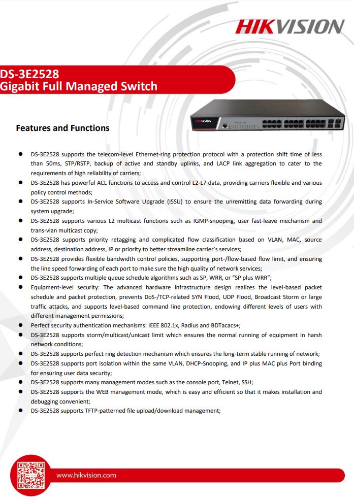 HIKVISION DS-3E2528 28 Port Gigabit Full Managed Switch