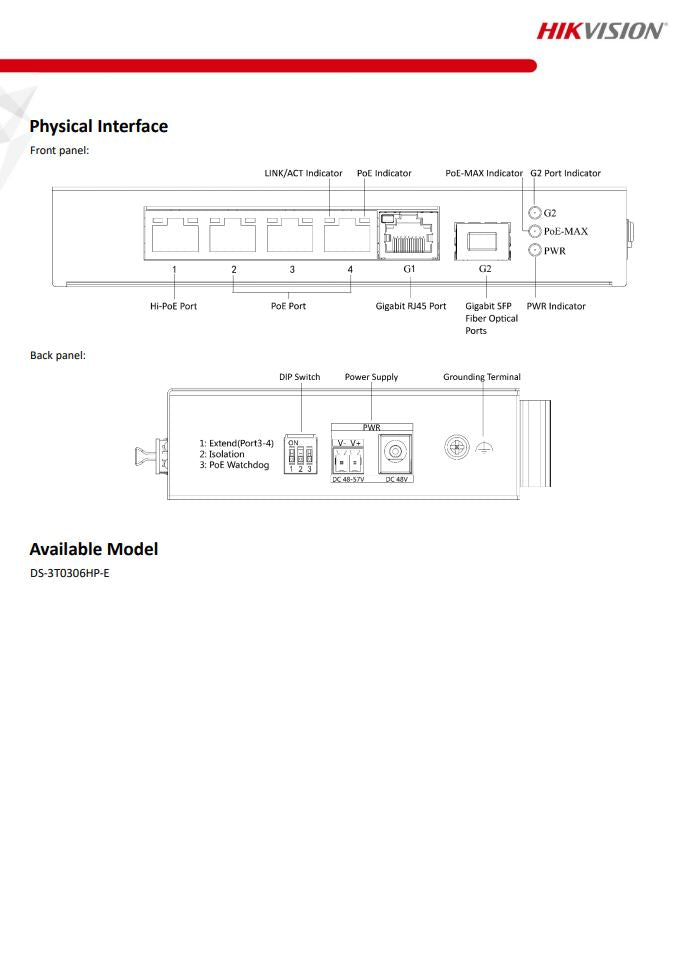 HIKVISION DS-3T0306HP-E/HS 4 Port Fast Ethernet Unmanaged Harsh PoE Switch