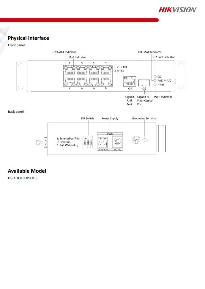 HIKVISION DS-3T0310HP-E/HS 8 Port Fast Ethernet Unmanaged Harsh PoE Switch