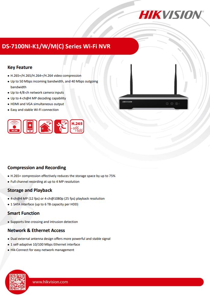 HIKVISION DS-7104NI-K1/W/M(C) 4-ch Mini 1U Wi-Fi NVR