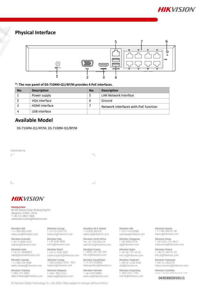 HIKVISION DS-7108NI-Q1/8P/M(C) 8-ch Mini 1U 8 PoE NVR