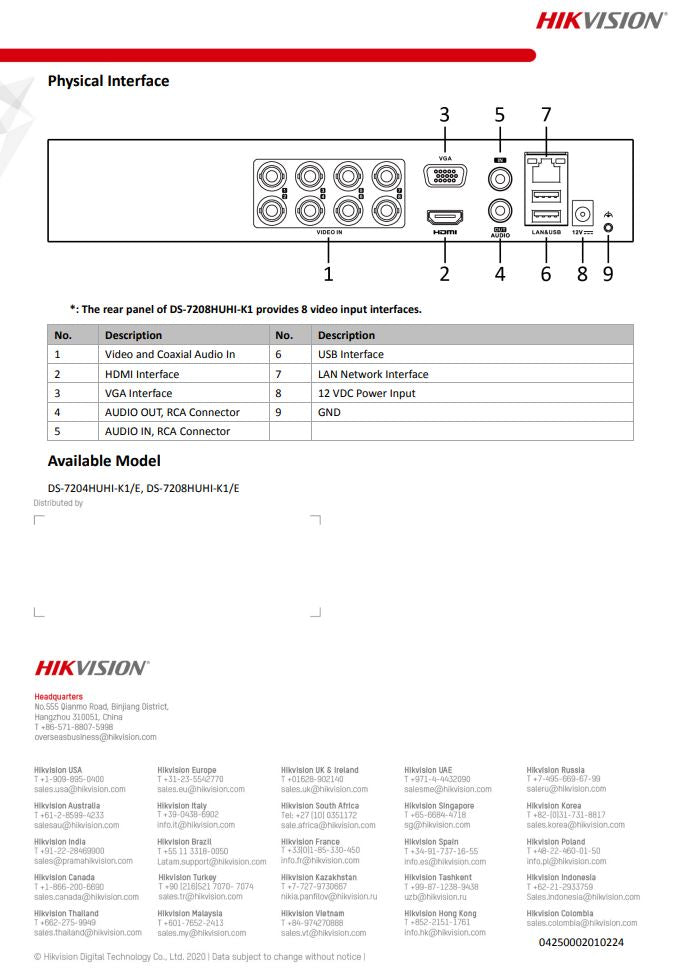 HIKVISION DS-7204HUHI-K1/E(S) 4-ch 5MP 1U H.265 DVR