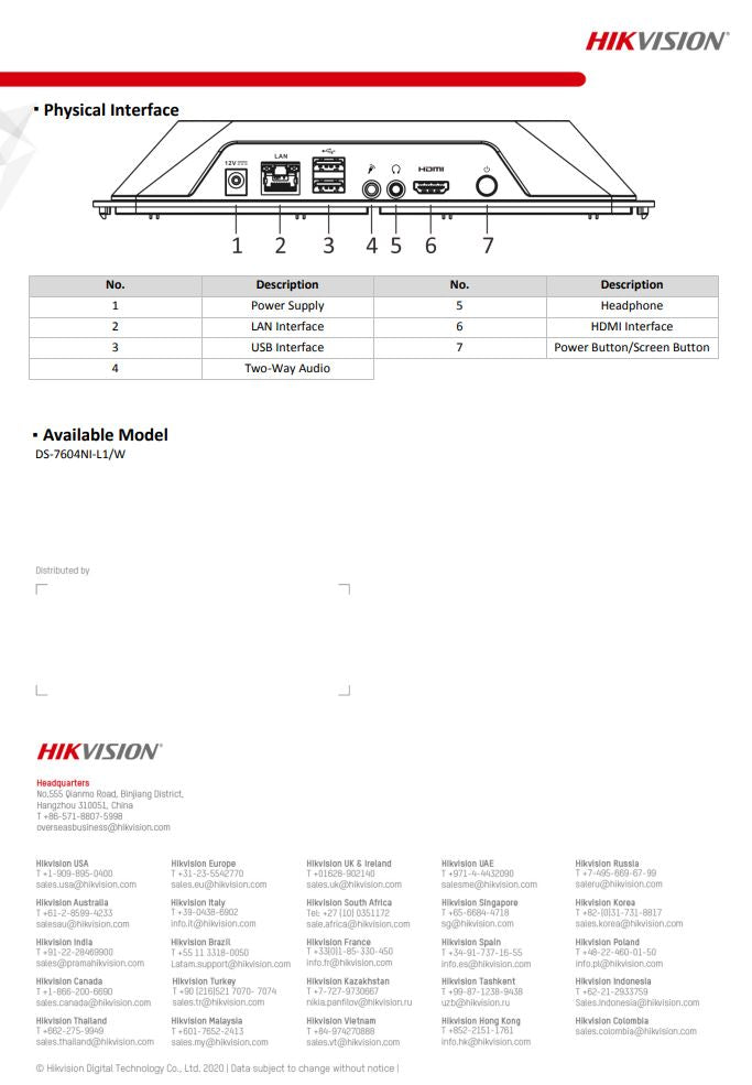 HIKVISION DS-7604NI-L1/W/1T 4-ch Wi-Fi NVR with LCD Display