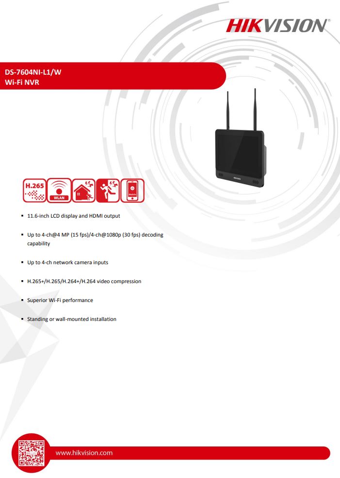 HIKVISION DS-7604NI-L1/W 4-ch Wi-Fi NVR with LCD Display