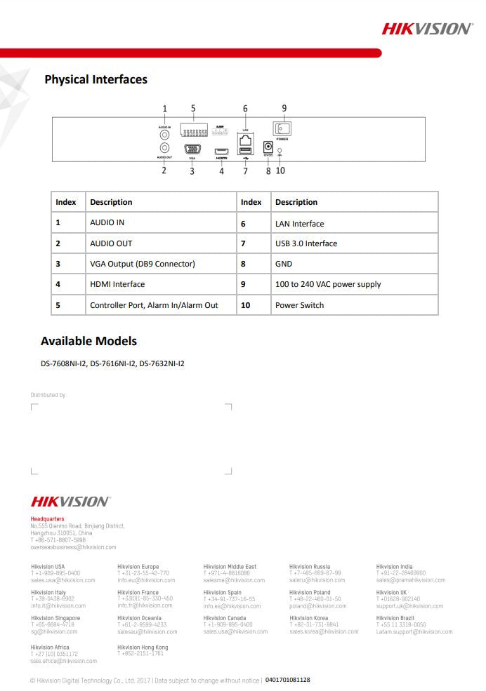 HIKVISION DS-7608NI-I2 8-ch 1U 4K NVR