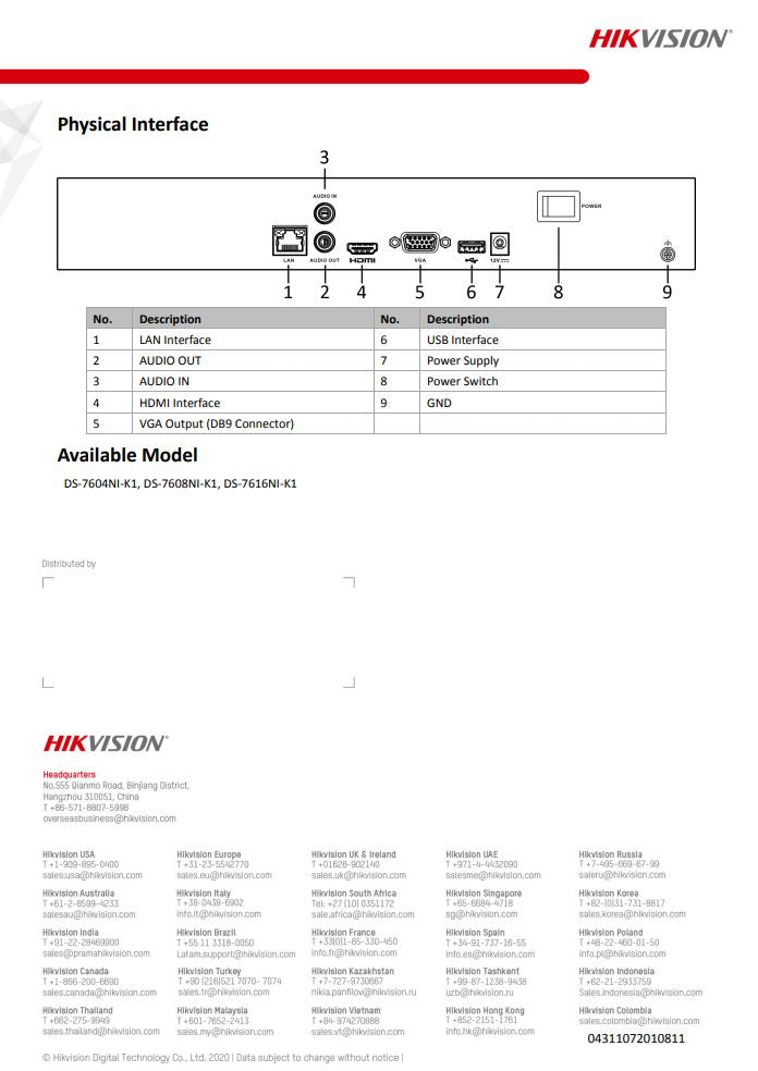 HIKVISION DS-7608NI-K1(C) 8-ch 1U 4K NVR