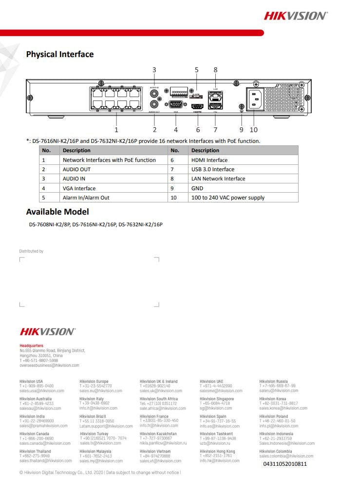 HIKVISION DS-7608NI-K2/8P 8-ch 1U 8 PoE 4K NVR