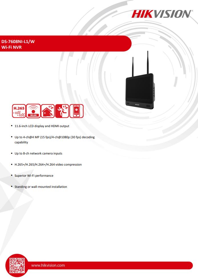 HIKVISION DS-7608NI-L1/W 8-ch Wi-Fi NVR with LCD Display