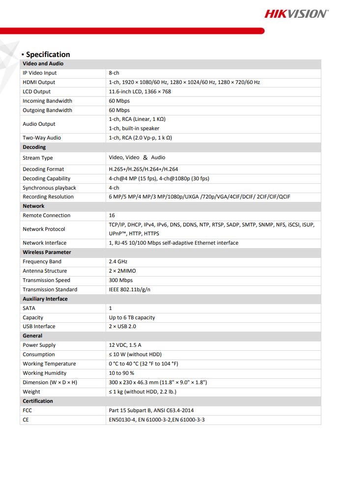 HIKVISION DS-7608NI-L1/W 8-ch Wi-Fi NVR with LCD Display