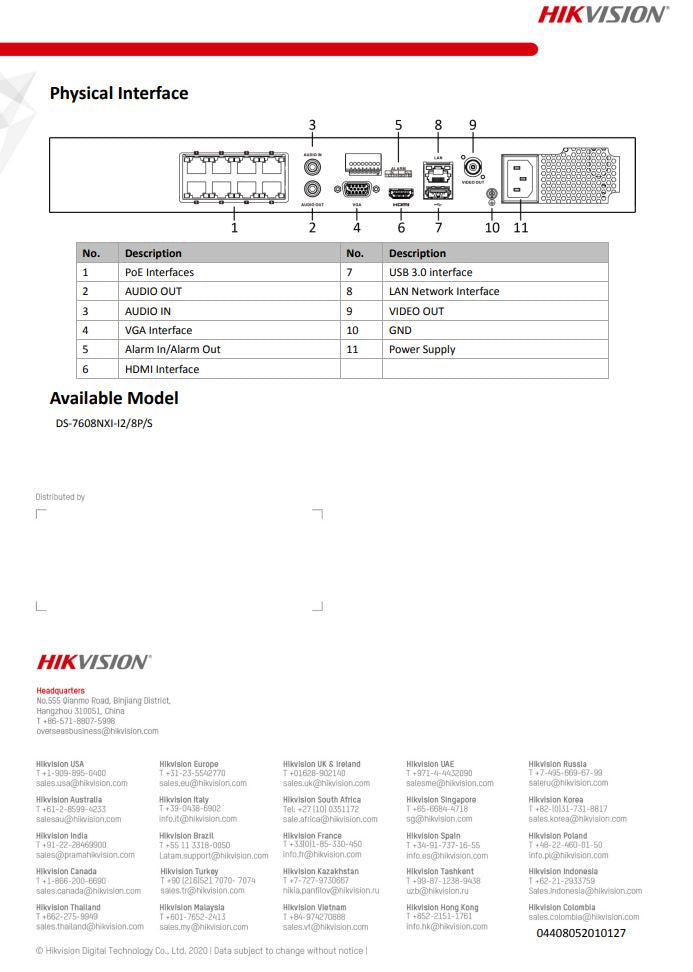 HIKVISION DS-7608NXI-I2/8P/S(C) 8-ch 1U 8 PoE AcuSense 4K NVR