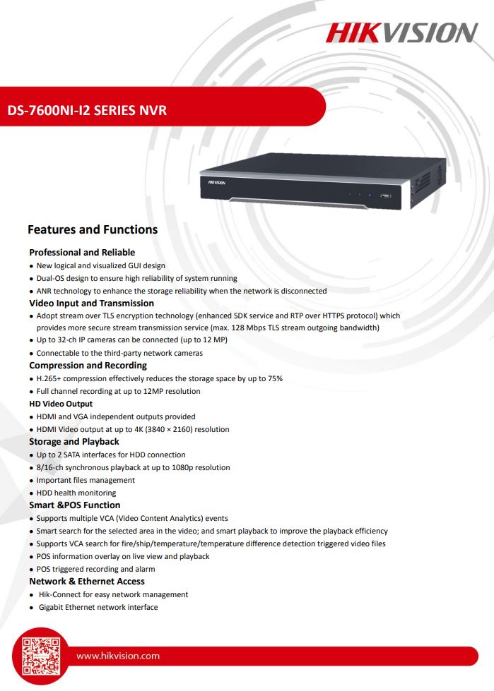 HIKVISION DS-7616NI-I2 16-ch 1U 4K NVR