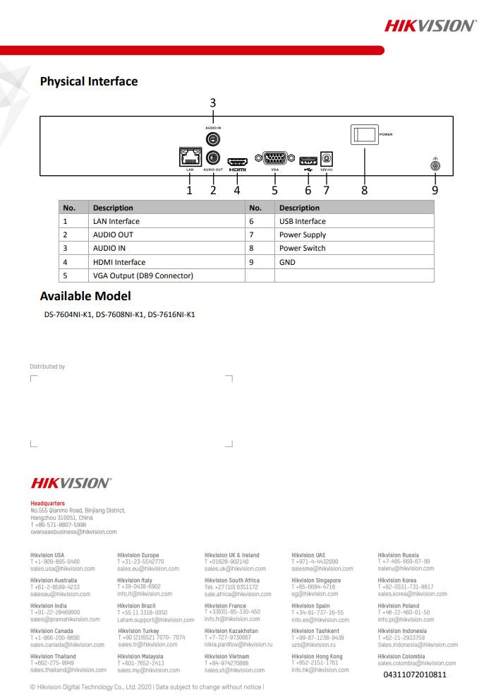 HIKVISION DS-7616NI-K1(C) 16-ch 1U 4K NVR