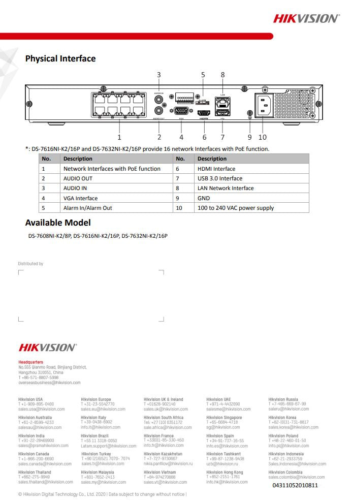 HIKVISION DS-7616NI-K2/16P 16-ch 1U 16 PoE 4K NVR