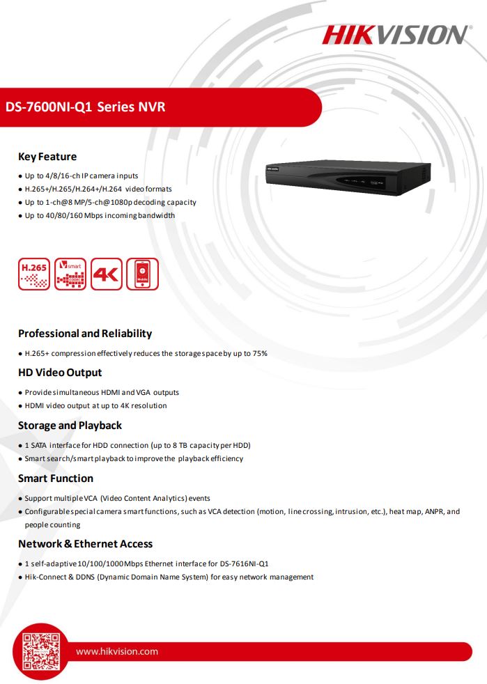 HIKVISION DS-7616NI-Q1(C) 16-ch 1U 4K NVR