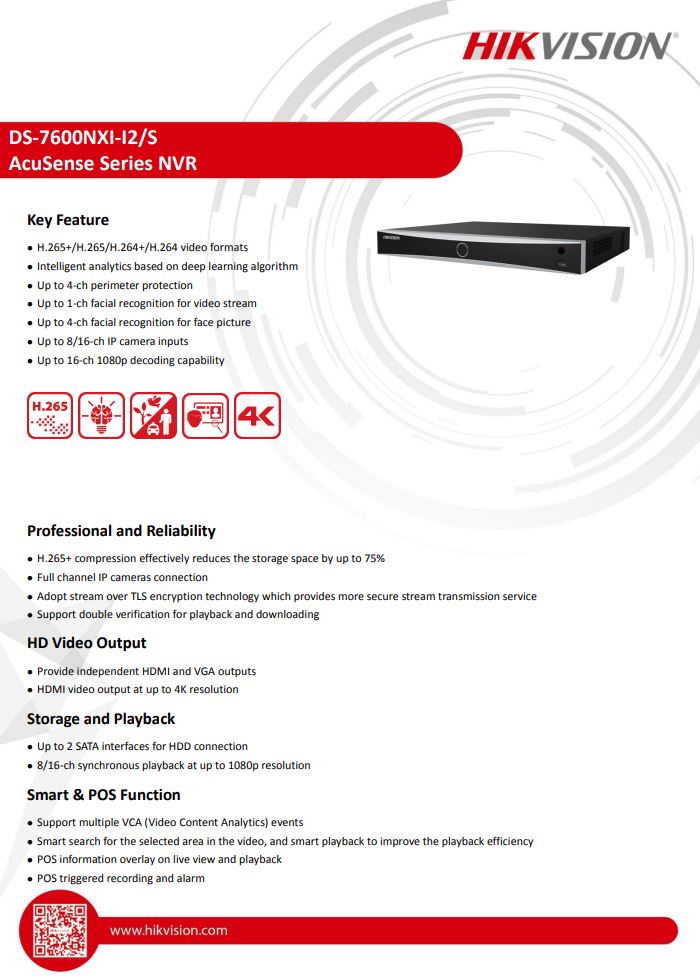 HIKVISION DS-7616NXI-I2/S(C) 16-ch 1U AcuSense 4K NVR