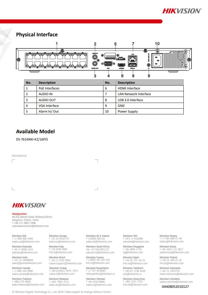 HIKVISION DS-7616NXI-K2/16P/S(C) 16-ch 1U 16 PoE AcuSense 4K NVR