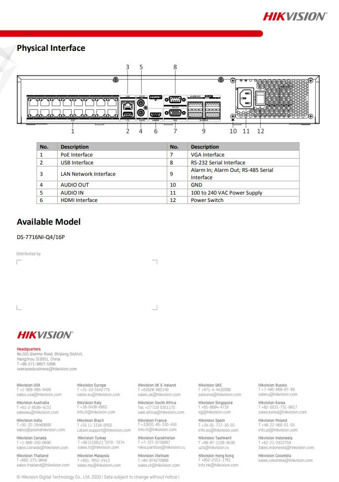 HIKVISION DS-7716NI-Q4/16P 16-ch 1.5U 16 PoE 4K NVR