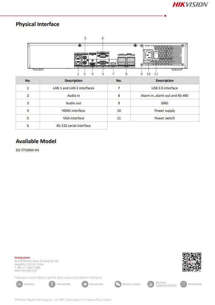 HIKVISION DS-7716NXI-K4 16-ch 1.5U AcuSense 4K NVR