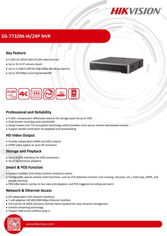 HIKVISION DS-7732NI-I4/24P 32-ch 1.5U 32 PoE 4K NVR