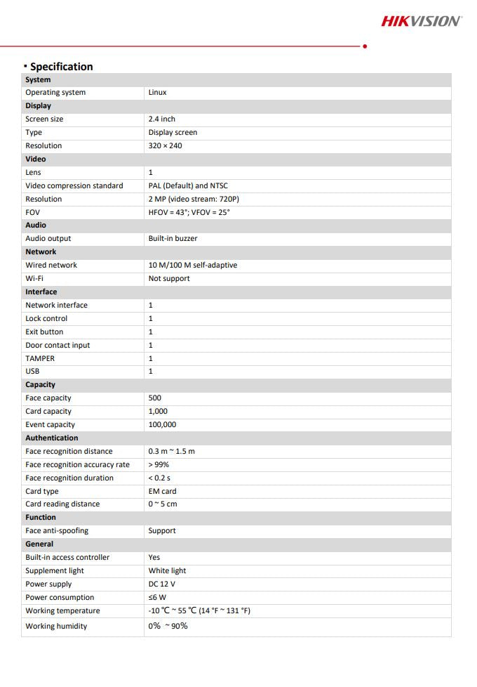 HIKVISION DS-K1T320EX Value Series Face Access Terminal