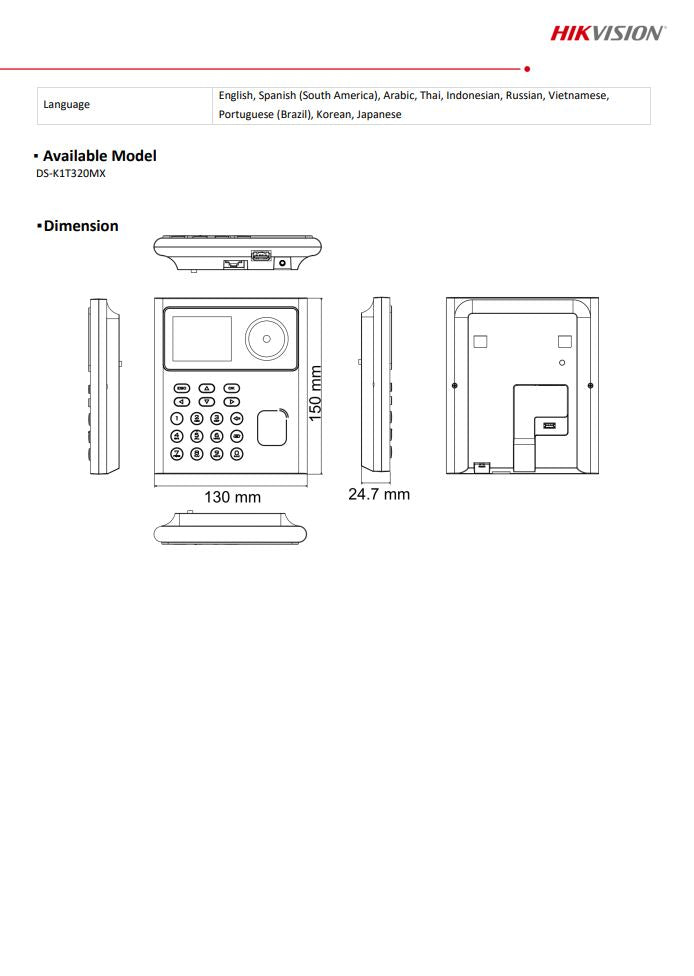 HIKVISION DS-K1T320MX Value Series Face Access Terminal