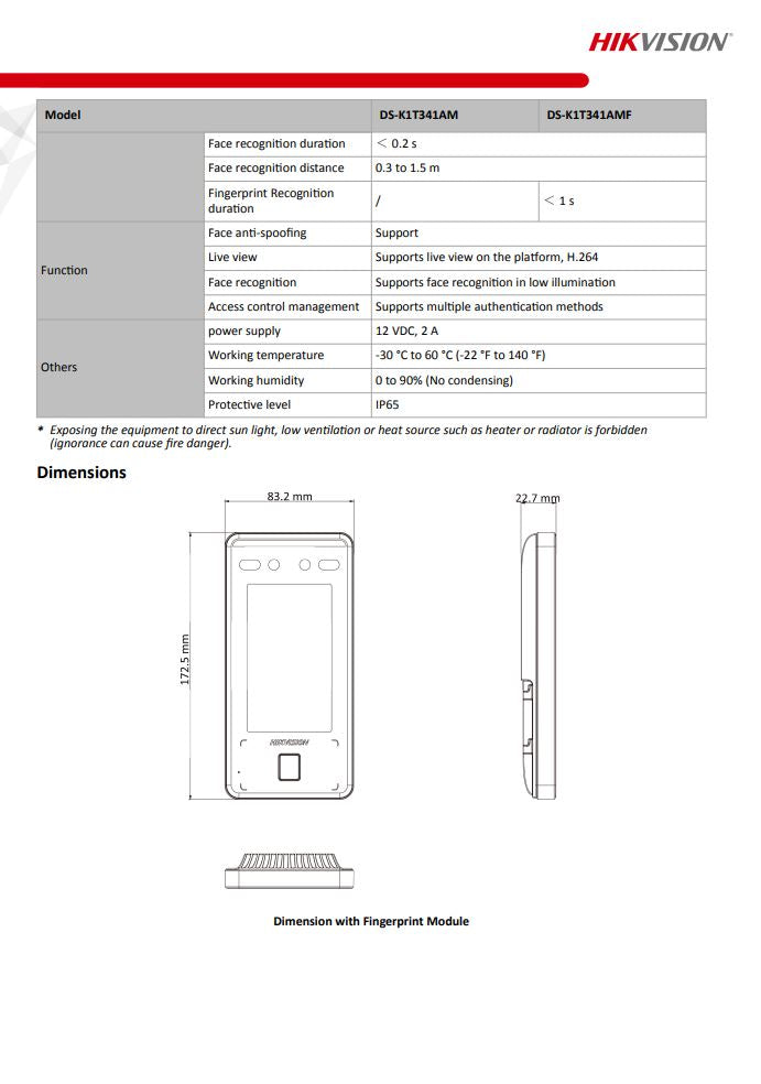 HIKVISION DS-K1T341AMF Face Recognition Access Control Terminal