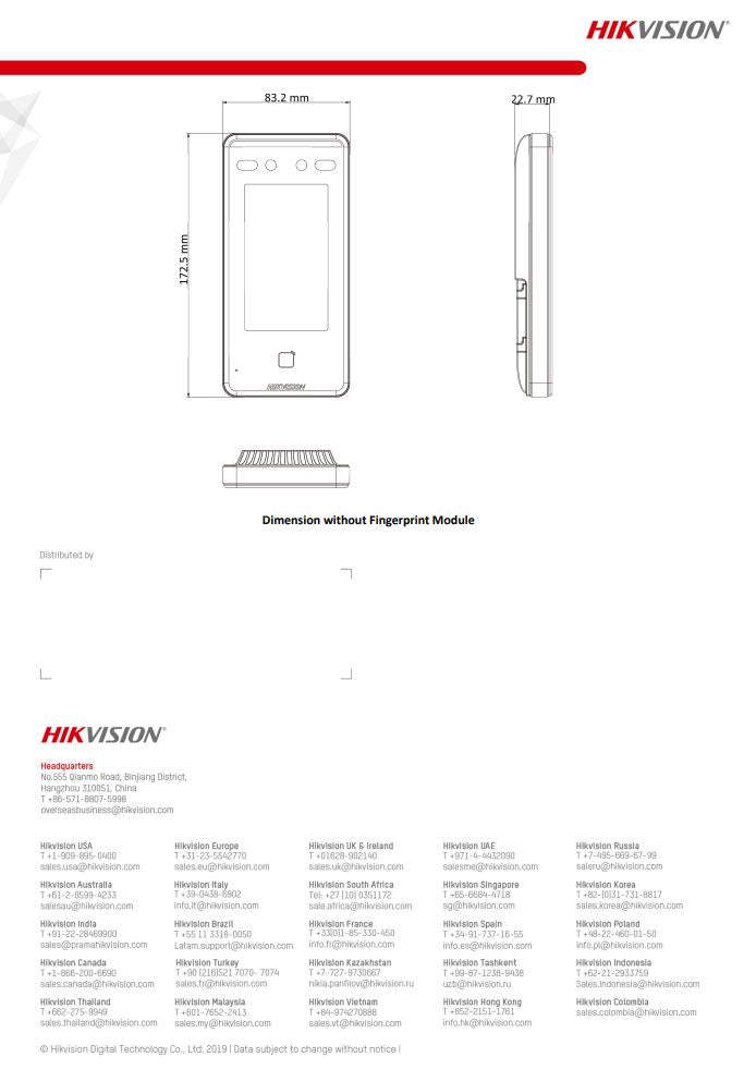 HIKVISION DS-K1T341AMF Face Recognition Access Control Terminal