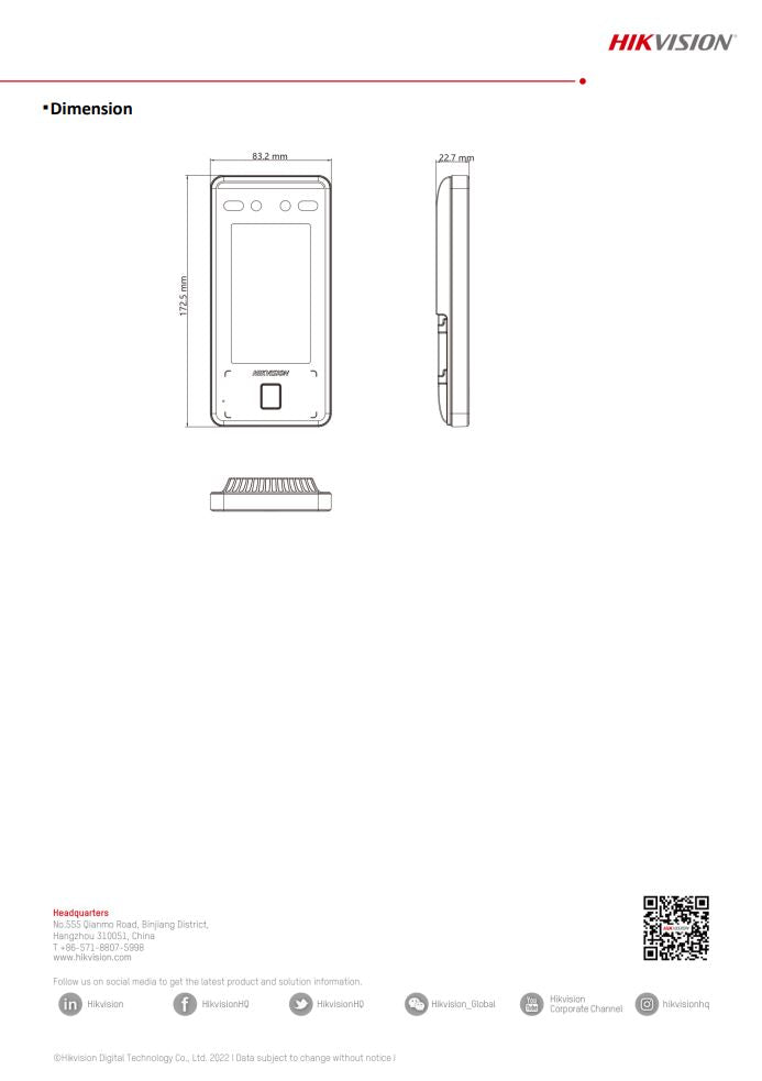 HIKVISION DS-K1T341CMF Face Recognition Access Control Terminal