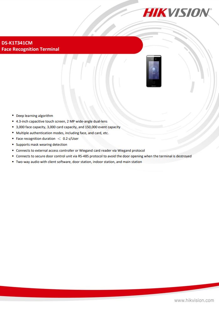 HIKVISION DS-K1T341CM Face Recognition Access Control Terminal