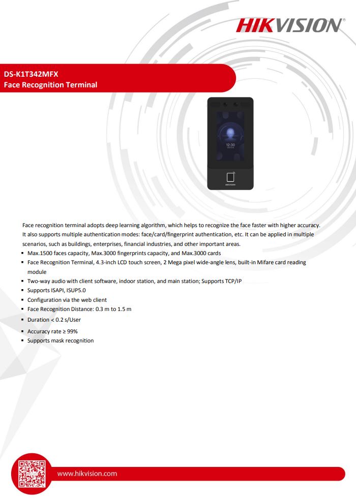 HIKVISION DS-K1T342MFX Face Recognition Access Control Terminal