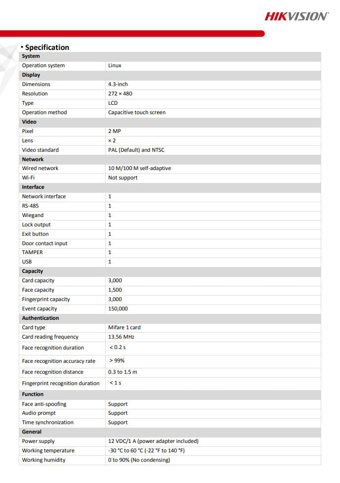 HIKVISION DS-K1T342MFX Face Recognition Access Control Terminal