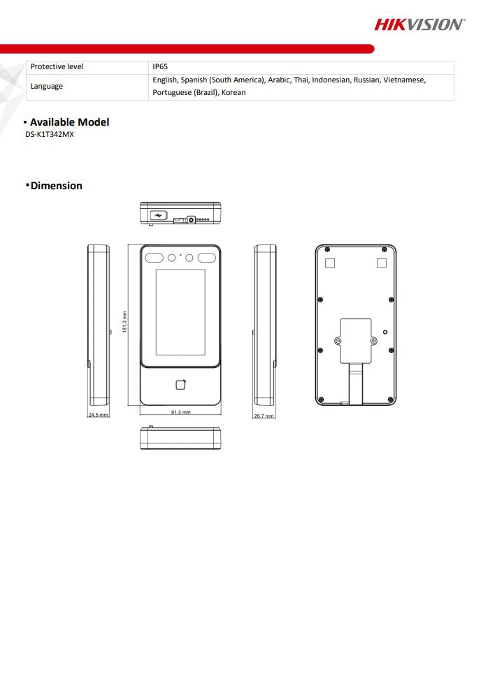 HIKVISION DS-K1T342MX Face Recognition Access Control Terminal