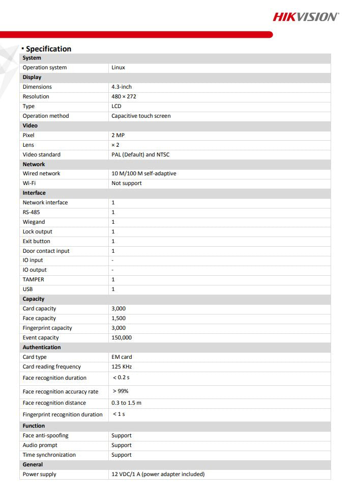 HIKVISION  DS-K1T343EFX Face Recognition Access Control Terminal