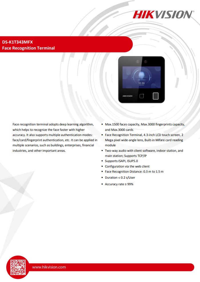 HIKVISION DS-K1T343MFX Face Recognition Access Control Terminal