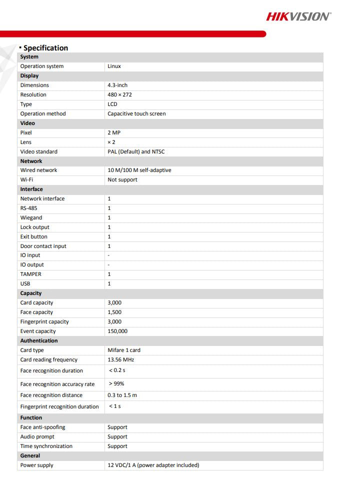 HIKVISION DS-K1T343MFX Face Recognition Access Control Terminal