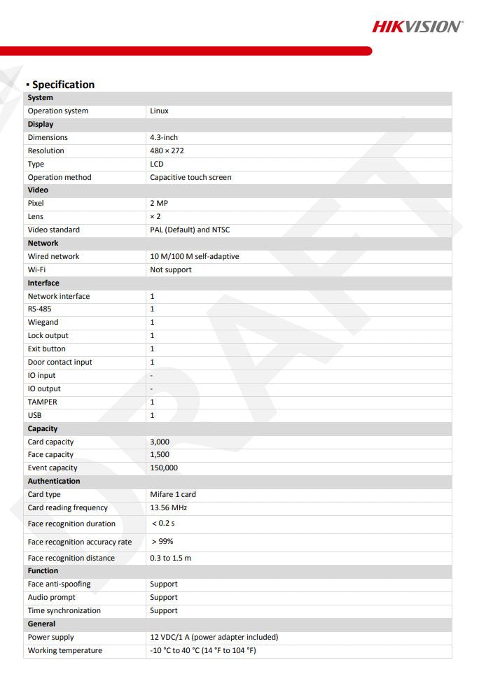 HIKVISION DS-K1T343MX Face Recognition Access Control Terminal