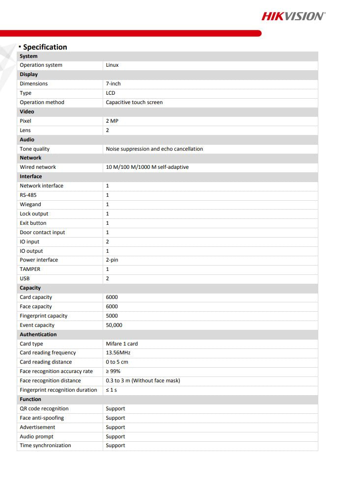 HIKVISION DS-K1T671MF Face Recognition Access Control Terminal