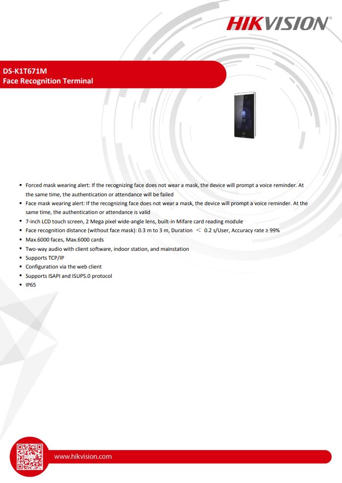 HIKVISION DS-K1T671M Face Recognition Access Control Terminal