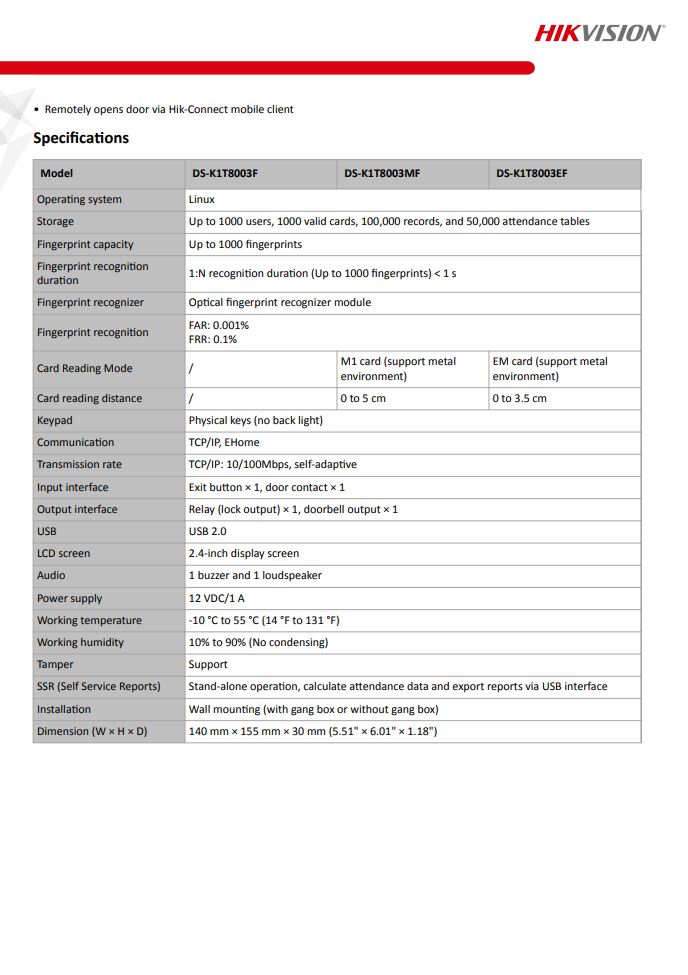 HIKVISION DS-K1T8003EF Fingerprint Access Control Terminal