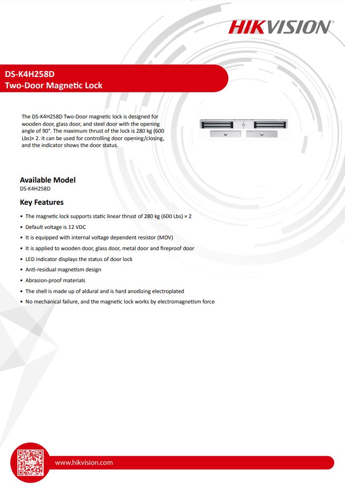 HIKVISION DS-K4H258D Value Series Double Door Magnetic Lock