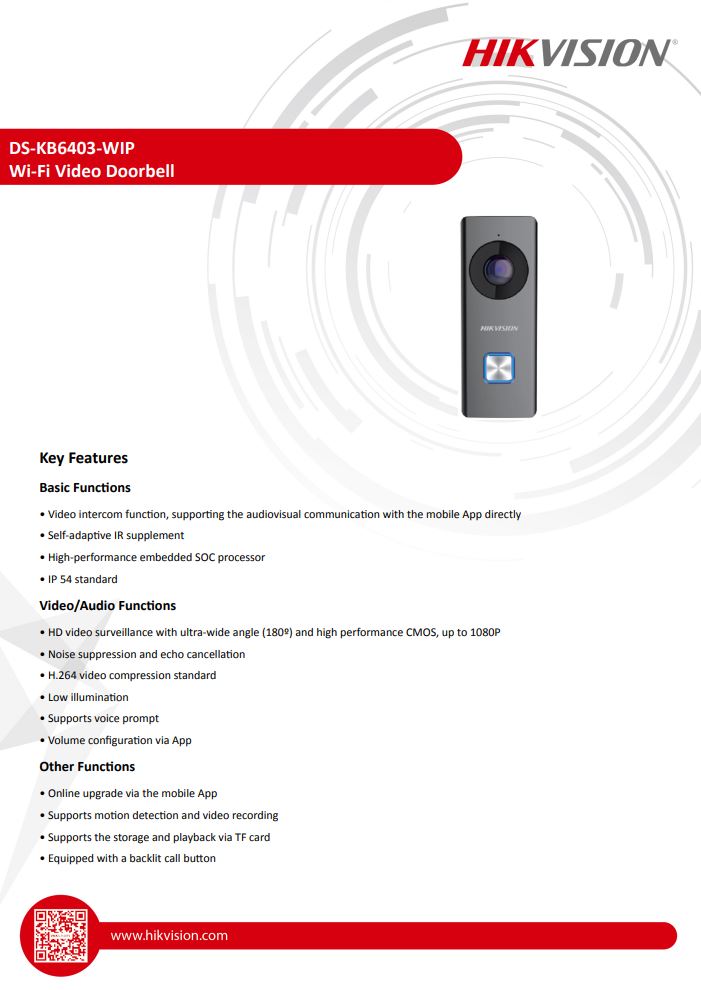 HIKVISION DS-KB6403-WIP Wi-Fi Video Doorbell