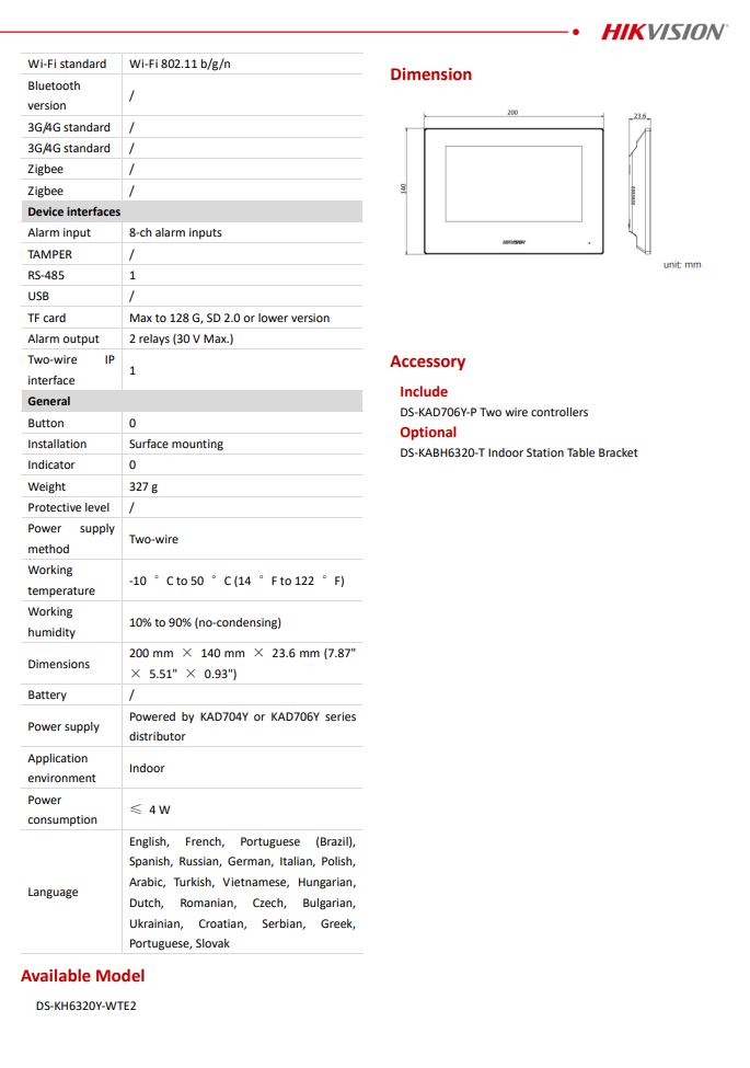 HIKVISION DS-KH6320Y-WTE2 Two Wire Indoor stations