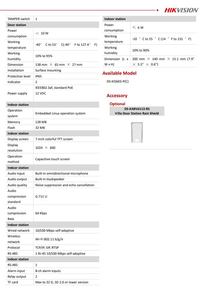 HIKVISION DS-KIS603-P(C) IP Video Intercom Kit