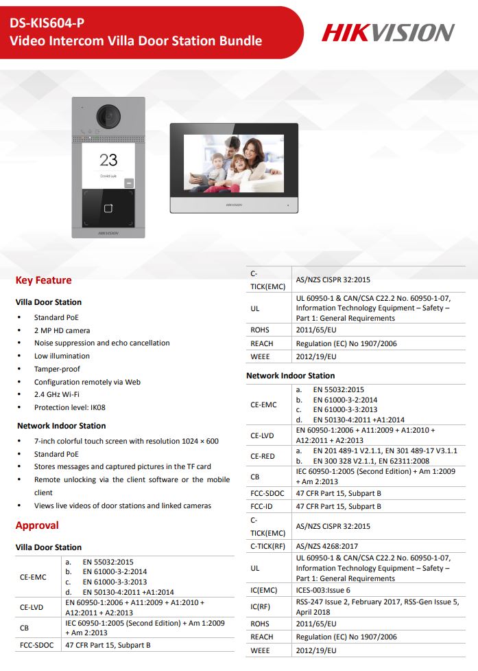 Hikvision DS-KIS703-P Video Intercom Two-Wire Bundle, Wi-Fi -   Online shopping EU