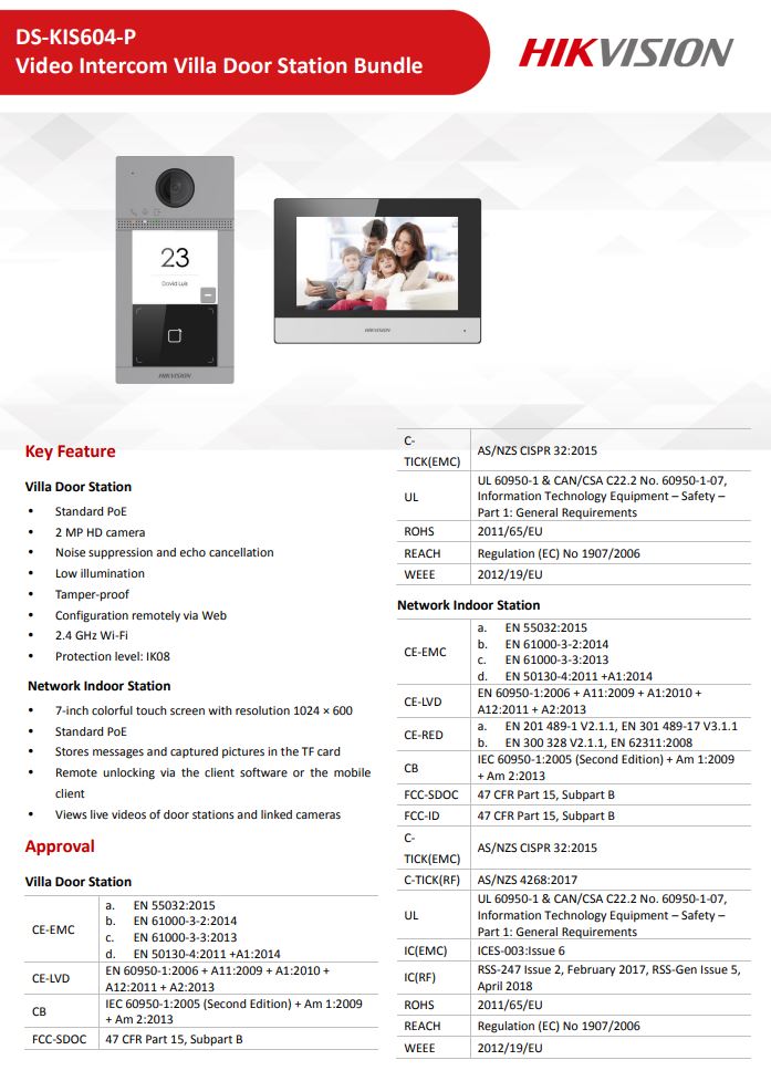 HIKVISION DS-KIS604-P(B) IP Video Intercom KIT