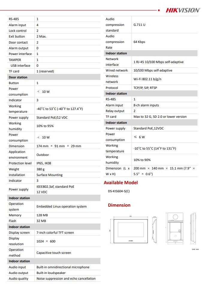 HIKVISION DS-KIS604-S(C) IP Video Intercom KIT