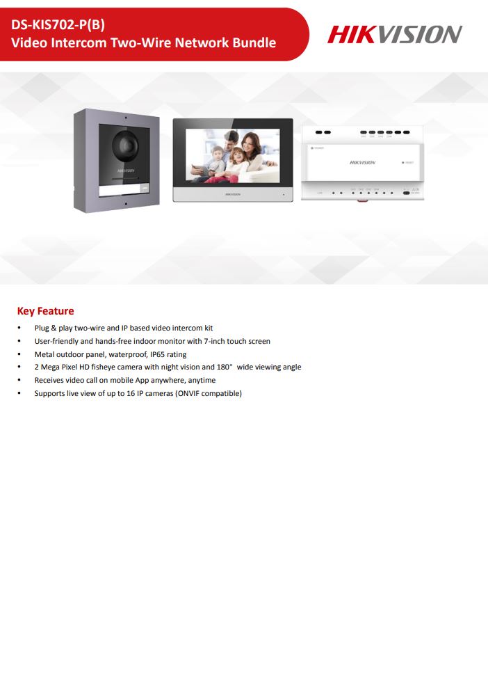 HIKVISION DS-KIS702-P(B) Villa Two Wire Video Intercom Kit