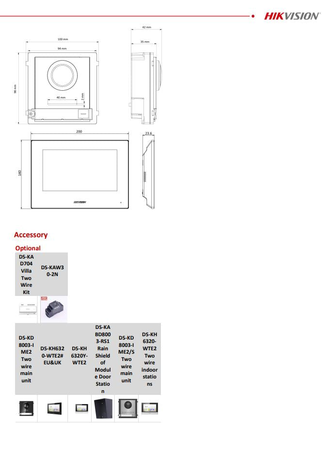 HIKVISION DS-KIS702Y Villa Two Wire Video Intercom Kit