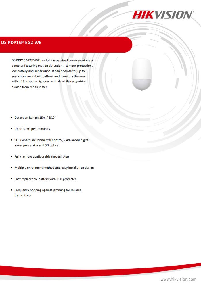 HIKVISION DS-PDP15P-EG2-WE Wireless PIR Detector